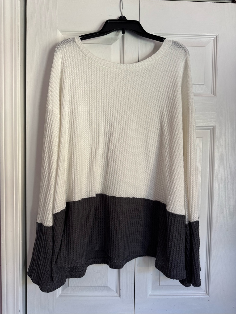 White and Black Colorblock Waffle-Knit Women's Sweater